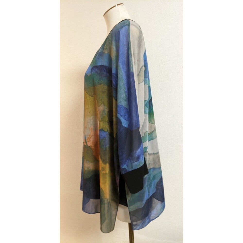 Soft Surroundings Watercolor Design Sheer Tunic Top w/Tank Batwing Slit Sleeve L - Picture 7 of 12